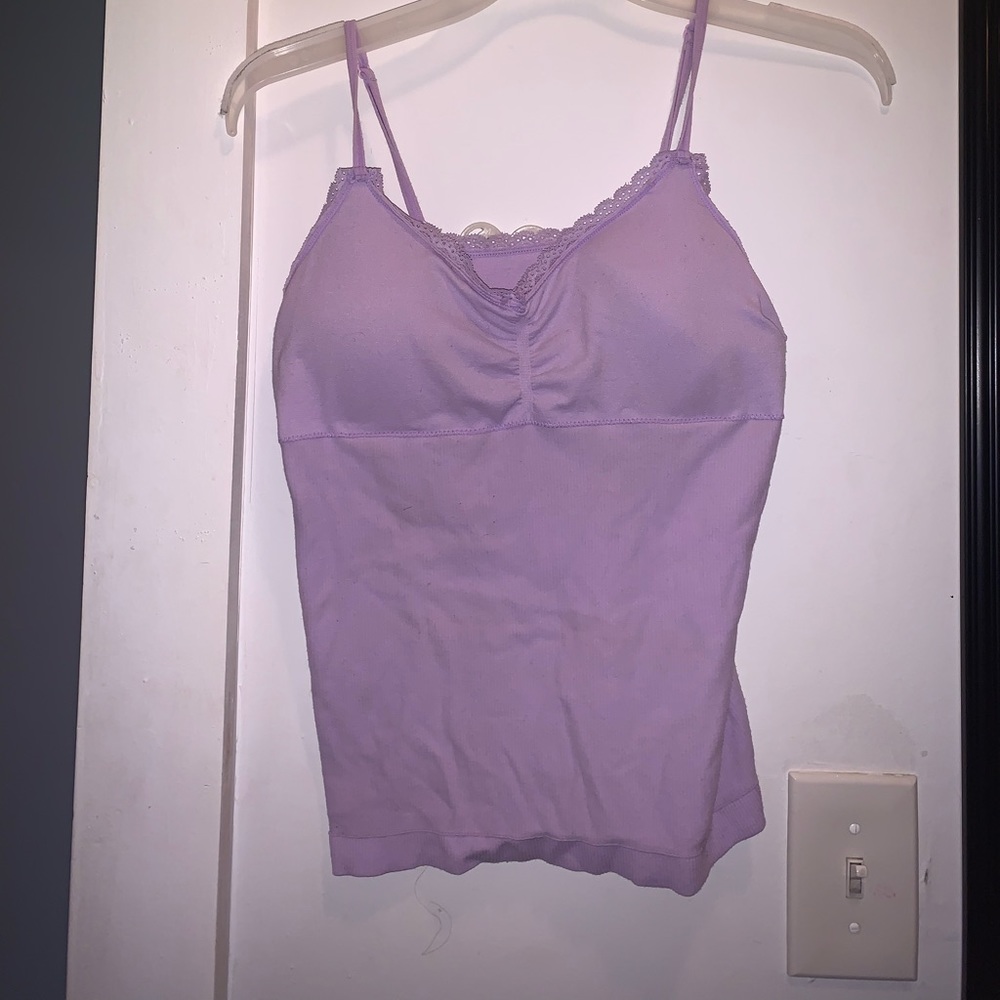 Purple tank top with lace trim